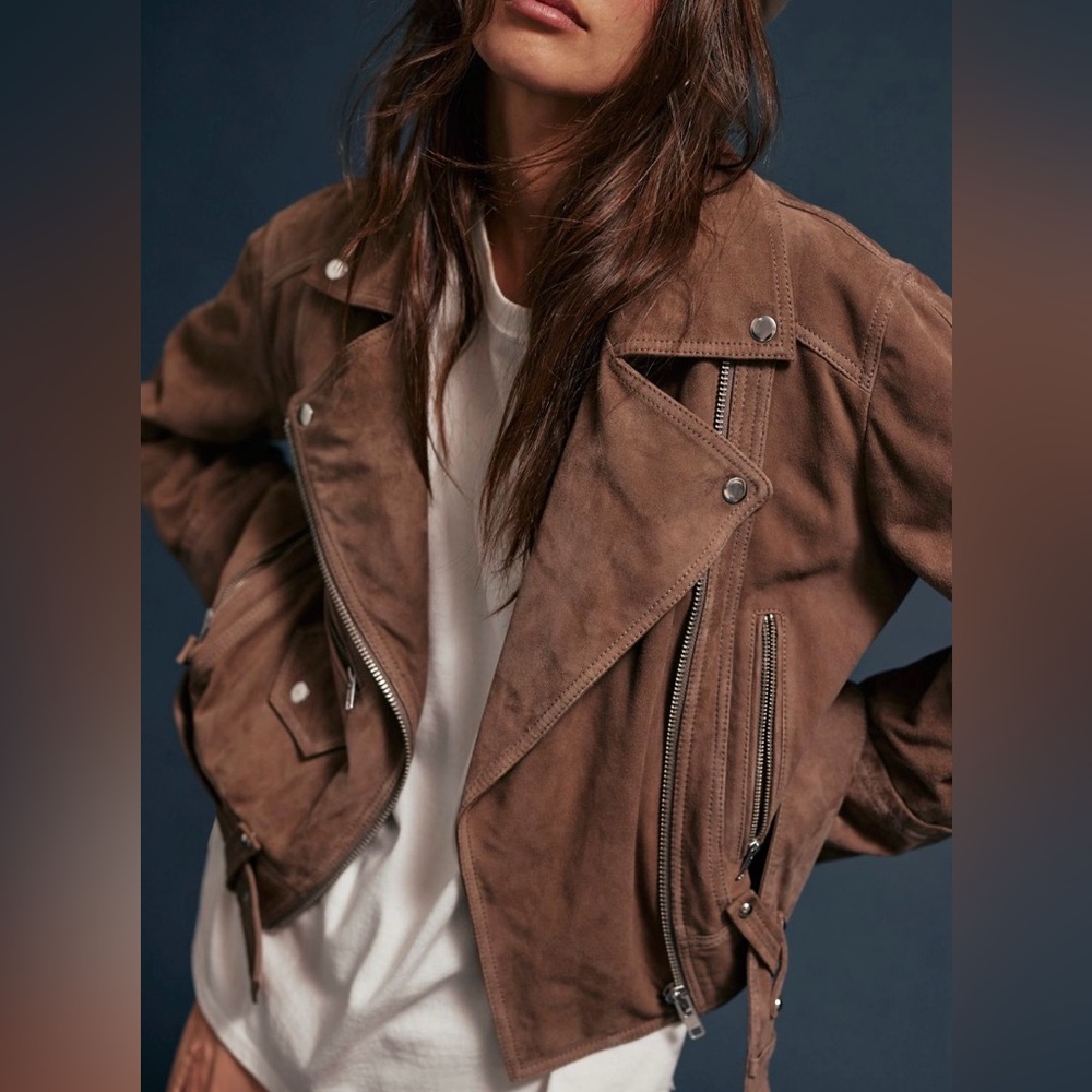 We The Free Brown Suede Moto Jacket